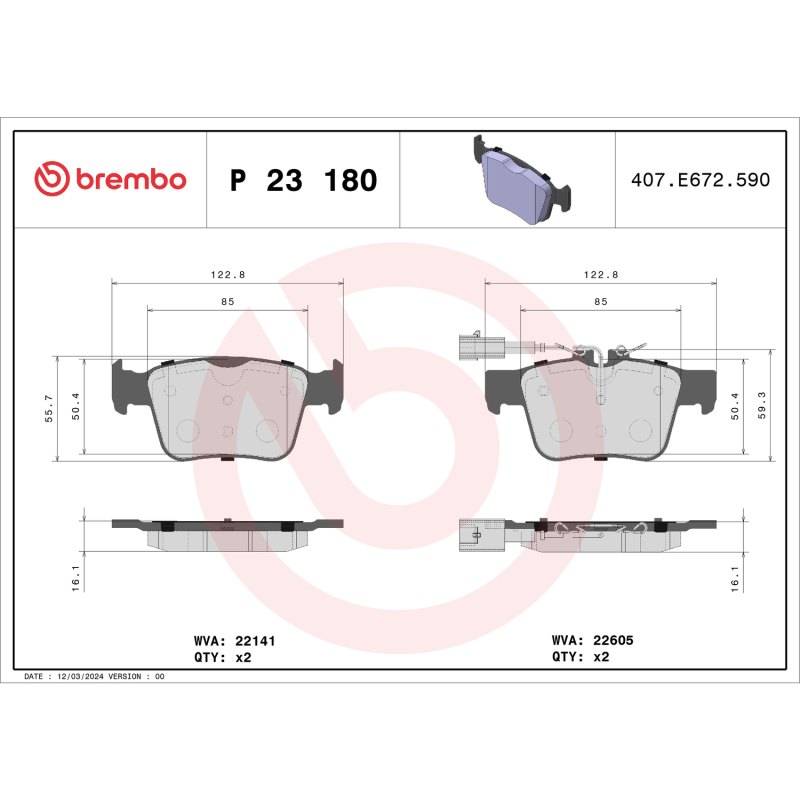 Picture of Brembo OE BRE Low Metallic Pads Brake Pads - P23180