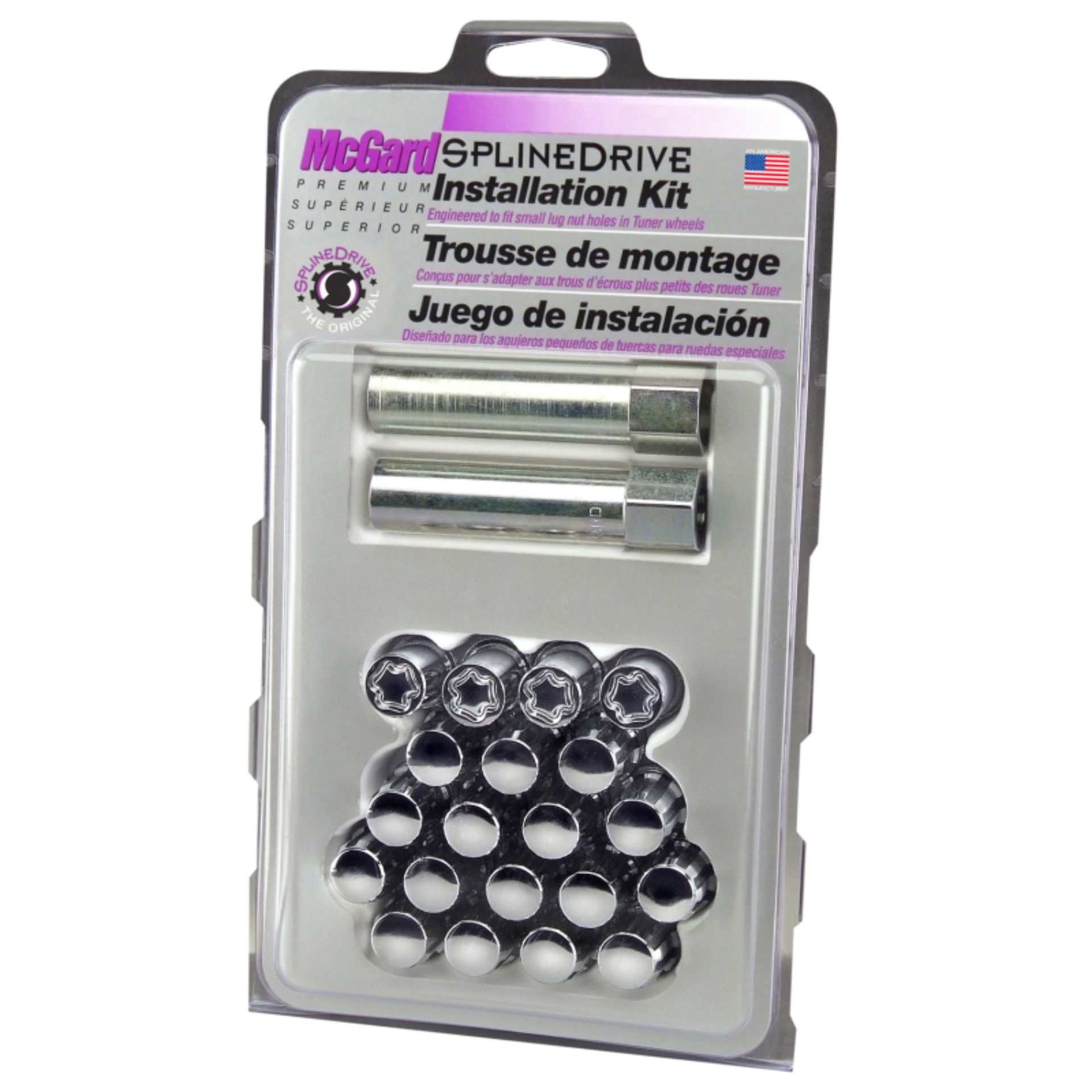 Picture of McGard SplineDrive Tuner 5 Lug Install Kit w/Locks & Tool (Cone) M12x1.5 / 13/16 Hex - Chrome (CS)