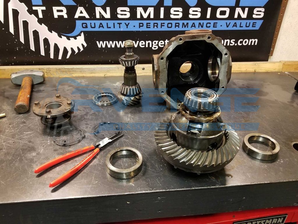 A fully disassembled 3000GT rear differential.