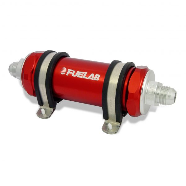 FUELAB - In-Line Fuel Filter, Long with Integrated Check Valve 75 micron