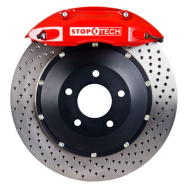 StopTech Big Brake Kit; Red Caliper; Drilled Two-Piece Zinc Coated Rotor; Rear