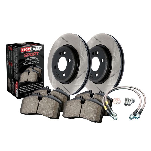 StopTech Sport Axle Pack; Slotted Rotor; Front Brake Kit with Brake lines