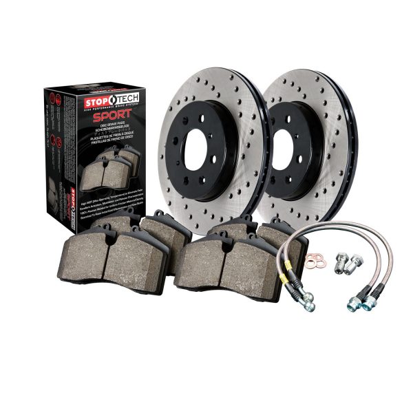 StopTech Sport Axle Pack; Drilled Rotor; Rear Brake Kit with Brake lines